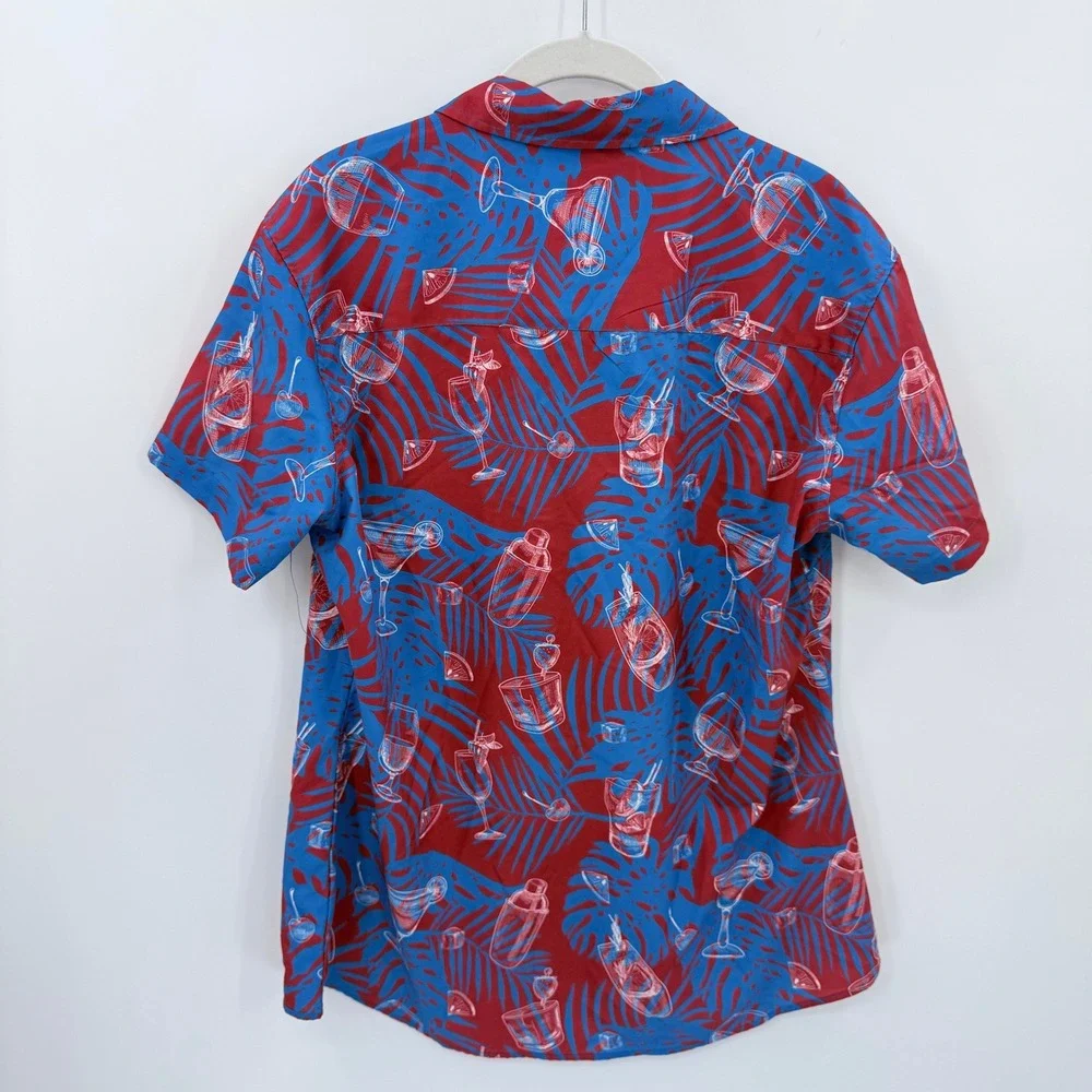 Dixxon Flannel Co The Mixxer Red Blue Tropical‎ Cocktail Party Shirt Mens Large